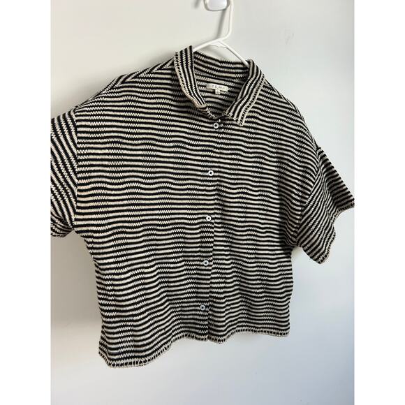 Z SUPPLY Women's Monaco Crochet Top Black White Striped Large - Picture 4 of 8